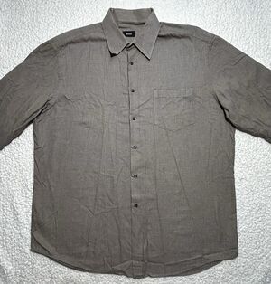 BOSS Hugo Boss Shirt Mens 18 36/37 XXL Brown Micro Houndstooth Dress
